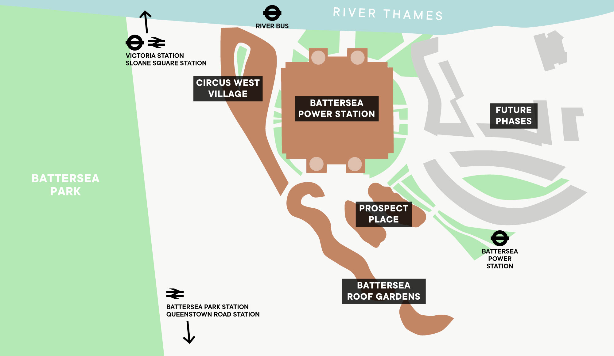 An illustration of the development buildings at Battersea Power Station
